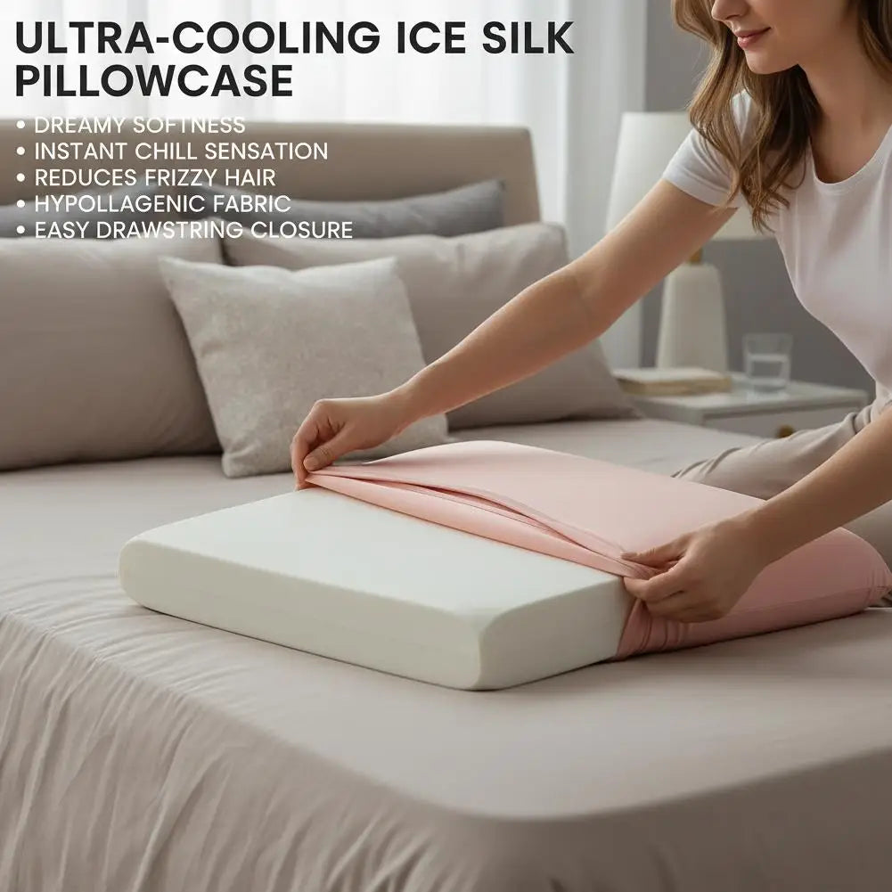 Skin‑Friendly Cooling Pillowcase Adjustable Drawstring Non‑Slip Design Breathable Moisture‑Wicking Pillow Cover for Summer Sleep