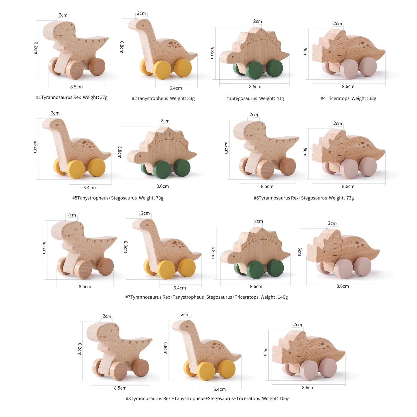 Wooden Baby Car Toys Beech Wooden Dinosaur Cartoon Car Teether Educational Montessori Toys For Children Teething Baby Toys