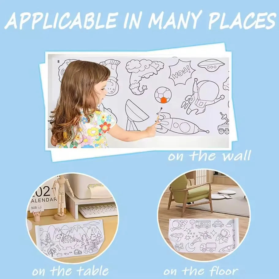 Children Drawing Roll DIY Sticky Color Filling Paper Coloring Paper Roll for Kids DIY Painting Drawing Early Educational Toys