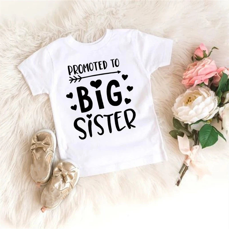 Promoted To Big Sister Kids T-Shirt Childrens T Shirt Baby Announcement Top Toddler Tshirt Summer Clothes Girls Short Sleeve Tee