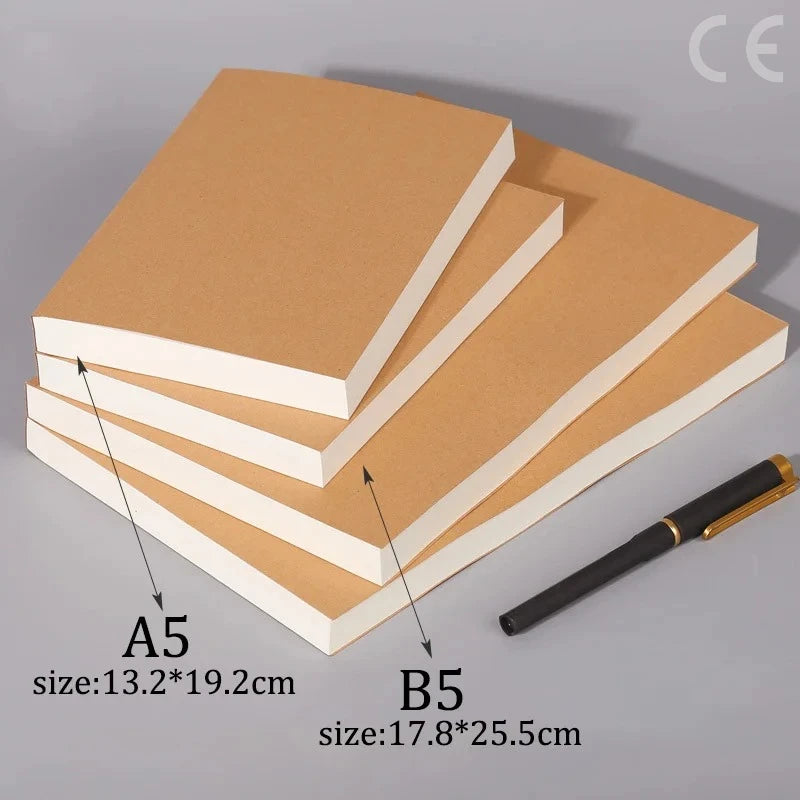 DIY Cover Kraft Paper Notebook A5/B5 Size 100/200 Sheets Blank Journal Draft Book for Students Teachers School Office