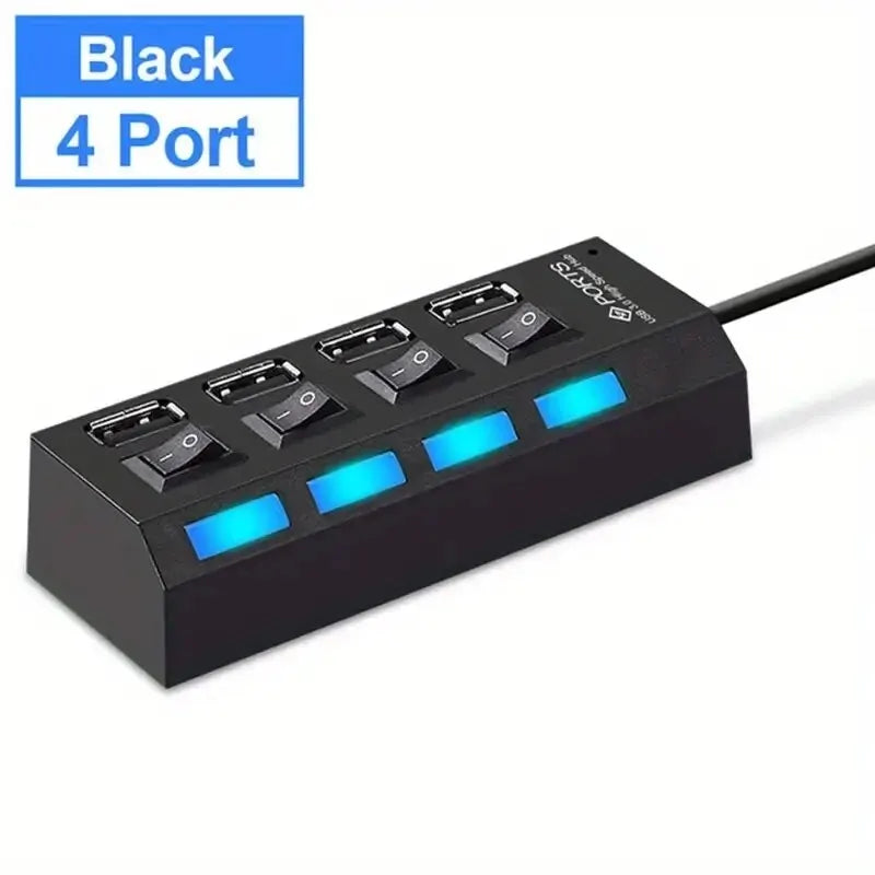 USB Hub 7 Port Multi USB Splitter Power Adapter Multiple Expander With On Off Switch For PC Laptop MacBook Accessories