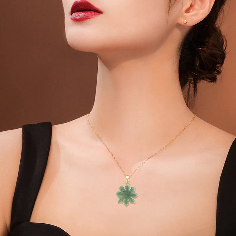 Natural A-grade Burma Jade Sunflower Charms S925 Silver Button Head Bean Seed Jadeite Pendant Women's Gift Jewelry Drop Shipping