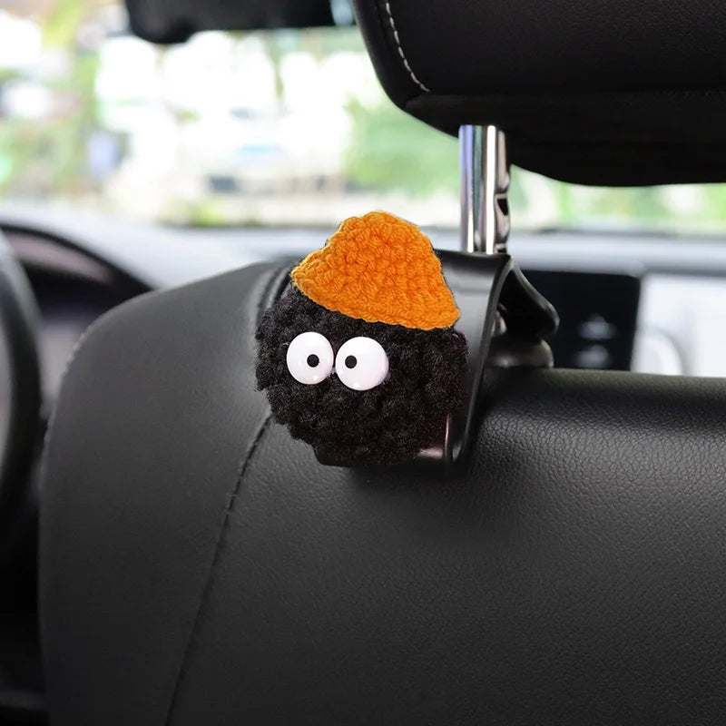 2PCS Cute Cartoon Ball Toy Car Seat Back Hooks Storage Vehicle Headrest Organizer Hanger for Groceries Bag Handbag Decoration