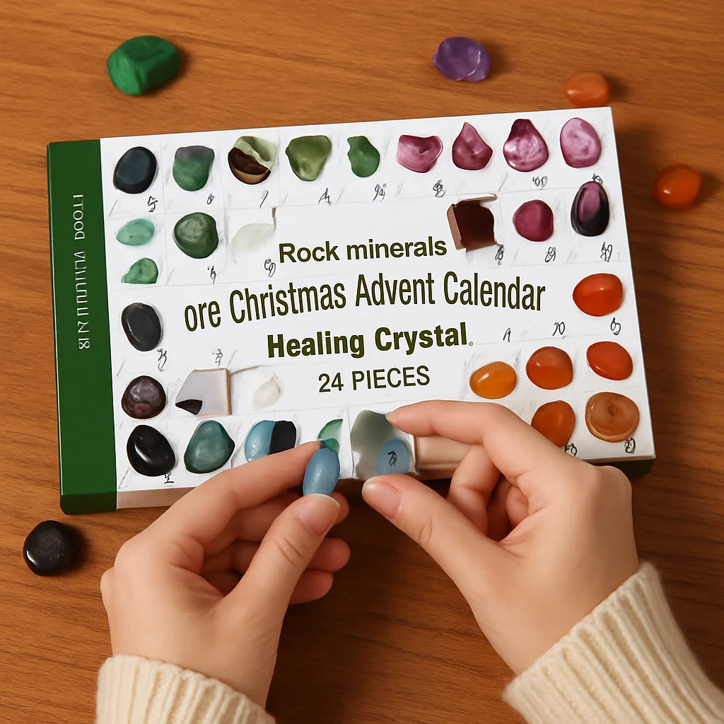 Stone Rock Mineral Collection Advent Calendar 24 Grids Countdown Box Educational Christmas Gift for Kids