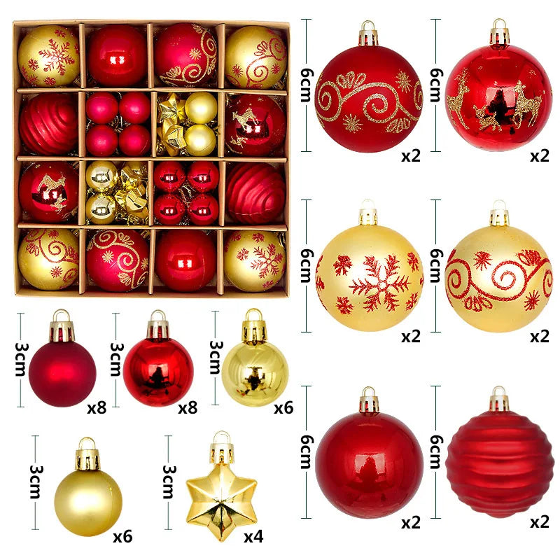 44Pcs 3/6CM Christmas Ball Merry Christmas Tree Topper Decoration for Home Decor Holiday New Year 2026 Navidad Gifts Supplies