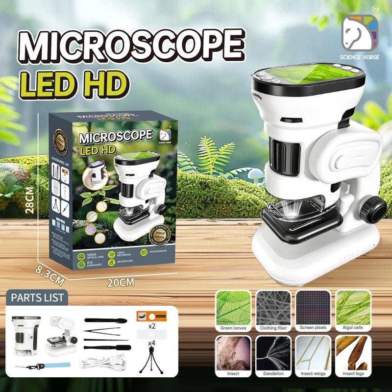 SCIENCE HORSE Intelligent LED Biological Science Experiment Microscope Set, STEM Educational Learning Toy for Kids, Birthday