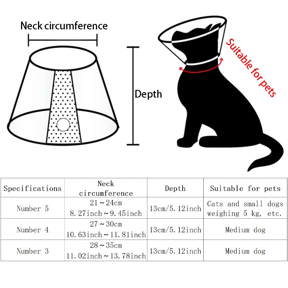 Adjustable Soft Pet Recovery Collar - Anti-Lick & Anti-Scratch Elizabethan Cone for Post-Surgery Wound Protection