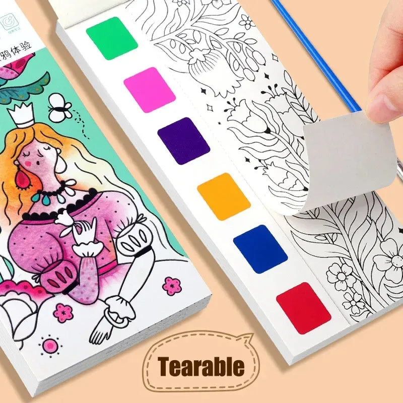 Portable Watercolor Book Set - 12 Sheets Gouache Painting with Brush, Kids Graffiti Drawing Art Stationery