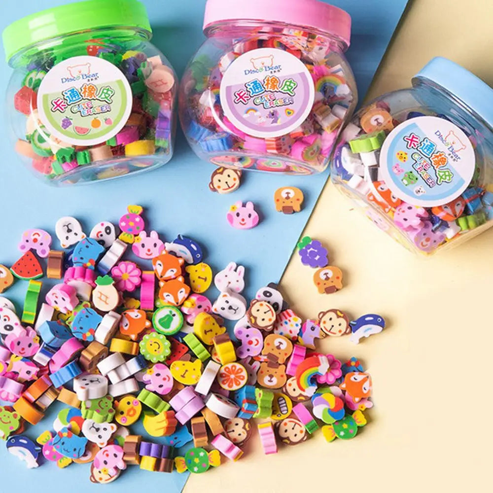 50pcs/set Cartoon Eraser Student Learning Stationery For Child Creative Gift Kids Eraser Fruit Animal Christmas Novelty Eraser
