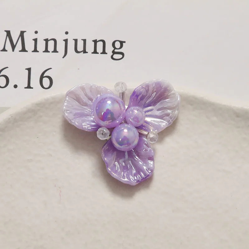 Shoe Decor 1 Piece Handcrafted Crystal Beaded Triple Petal Flower Iridescent DIY for Jelly Clog Sandals Princess Korean Style
