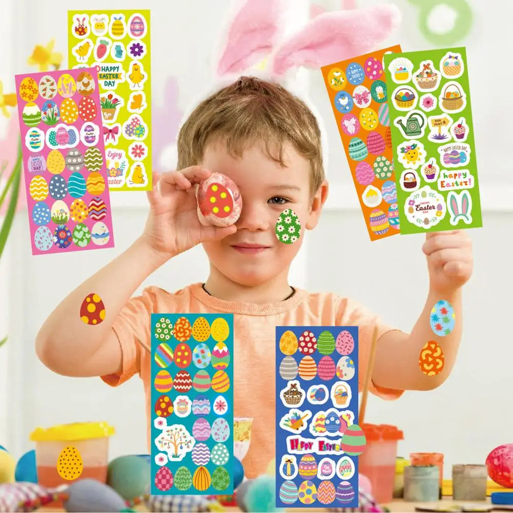 6 Sheets Cartoon Rabbit Easter Egg Stickers Cute Kids DIY Craft Party Favor Scrapbook Diary Album Decor Sticker