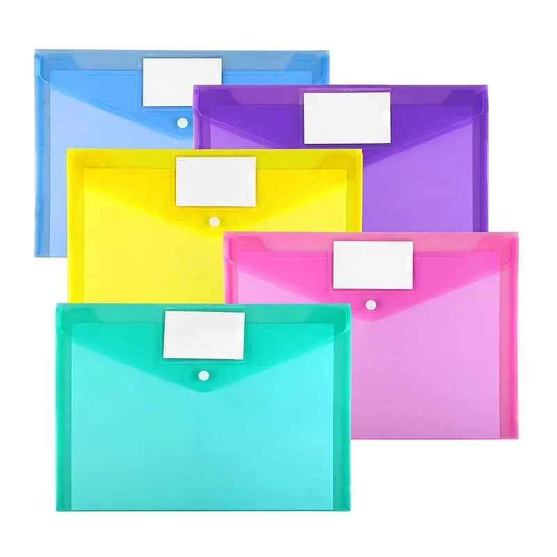 Poly Stationery Storage Folder File Pouch  A4 A5 B4 A3 Snap Button Document Bag Zip File Folder School Office Supplies