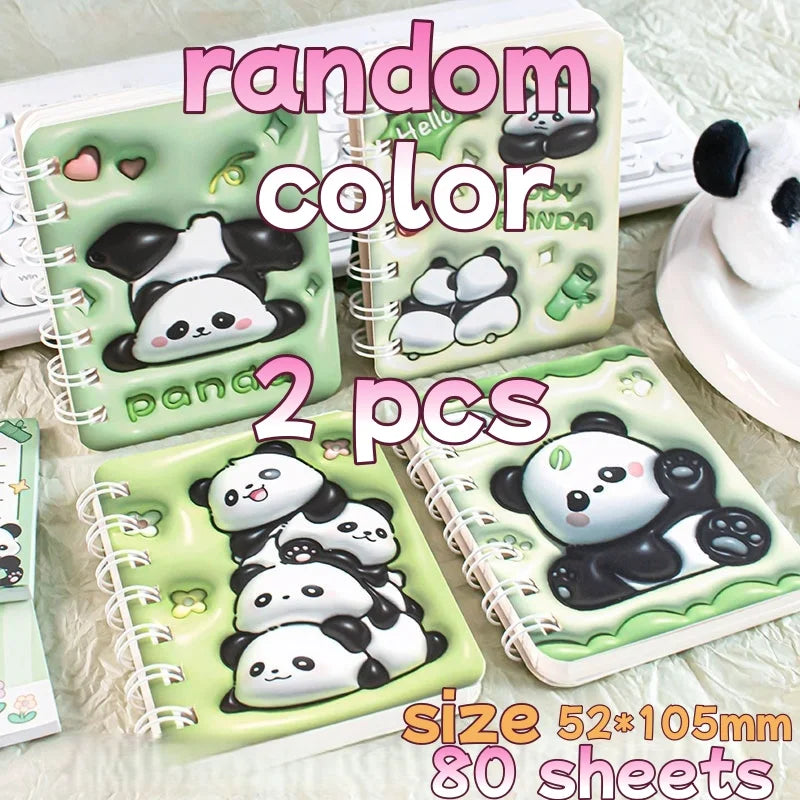 3D Cover Puff A7 Notebook for Students, High-Aesthetic Spiral Mini Journal, Portable Notepad for School Office Capybara Panda