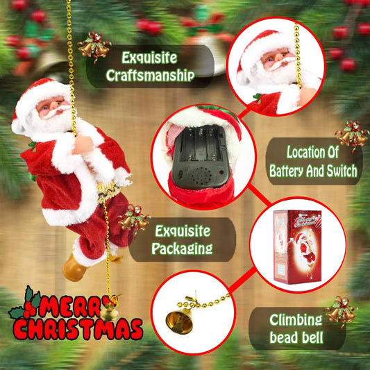 Musical Battery Operated Rope Climbing Santa Claus Ornament X-mas Decorations Christmas Tree Hanging Pendant Toy