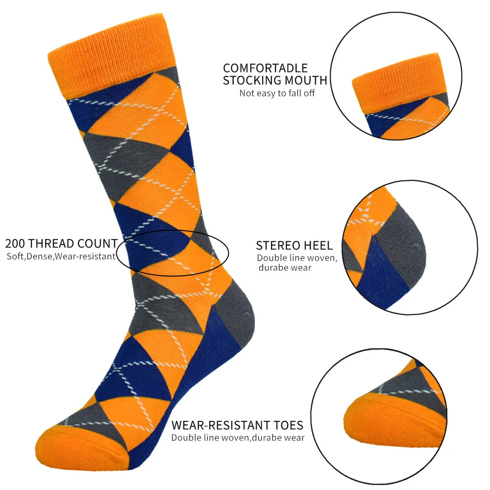 5Pack Men's Color Dress Casual Fashion Happy Socks Combed Cotton Socks Men Gifts