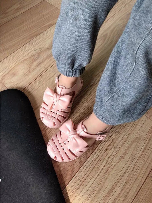 New Summer Girls Sandals Kids Jelly Shoes Hollow Breathable Retro Beach Shoes Fashion Sweet Children Roma Sandals HMI044