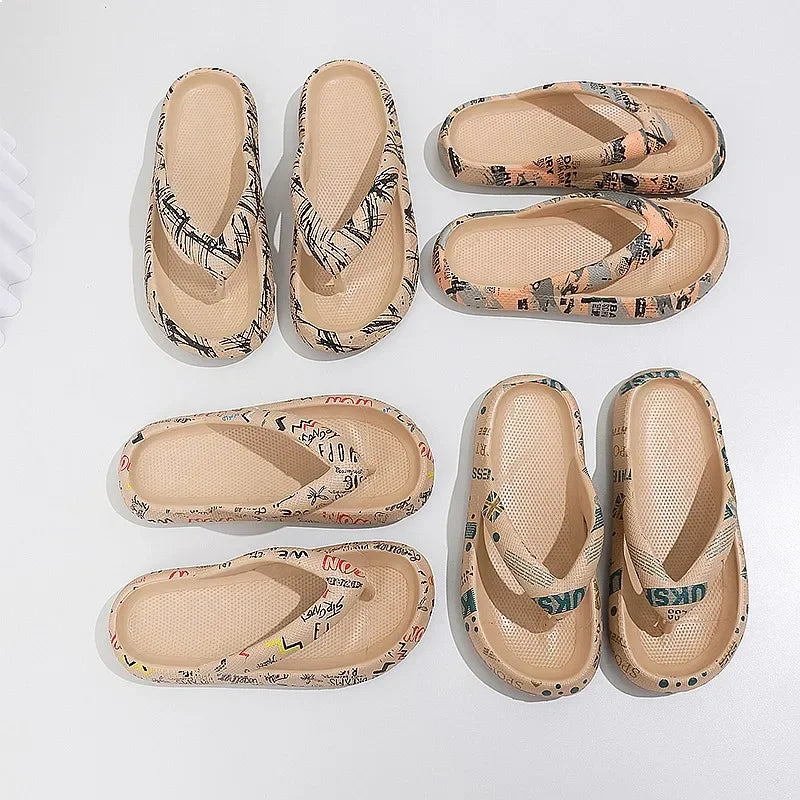 Summer Women Comfort Flip Flop Leopard Soft Thick Soled Cloud Slippers Travel Vacation Beach Sandals