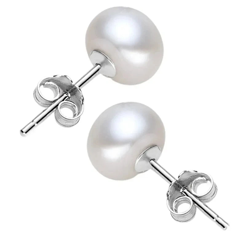Natural Freshwater Pearl Stud Earrings For Women Luxury Fine Jewelry Real 925 Sterling Silver Earrings