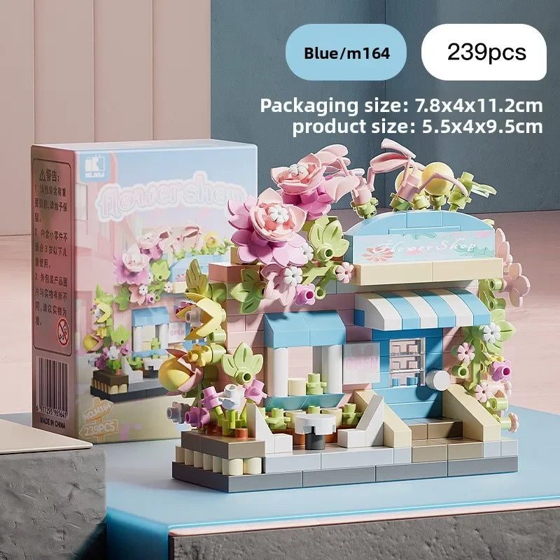 Mini City Street View Flower Shop Building Blocks, Cute House Model Bricks, Girls DIY Assembly Educational Toys for Kid