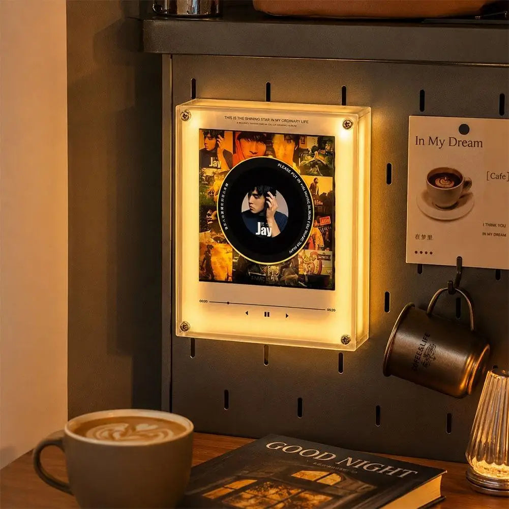 NFC Induction Rotating Vinyl Disc Player Magnetic Refrigerator Sticker Built-in Speaker Auto Singing Night Light Creative Decor