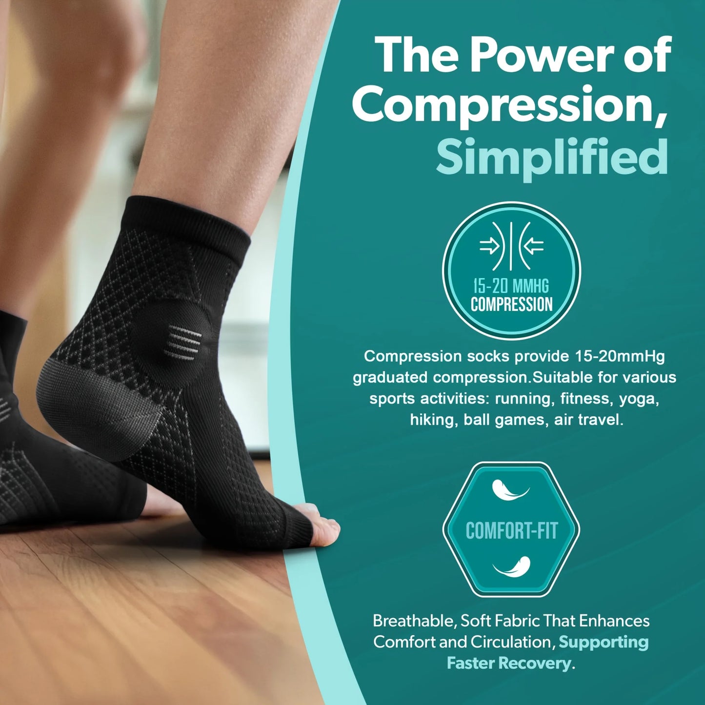 1Pair Ankle Compression Socks Compression Foot Sleeves with Arch And Ankle Support Open-Toe Design Neuropathy Socks