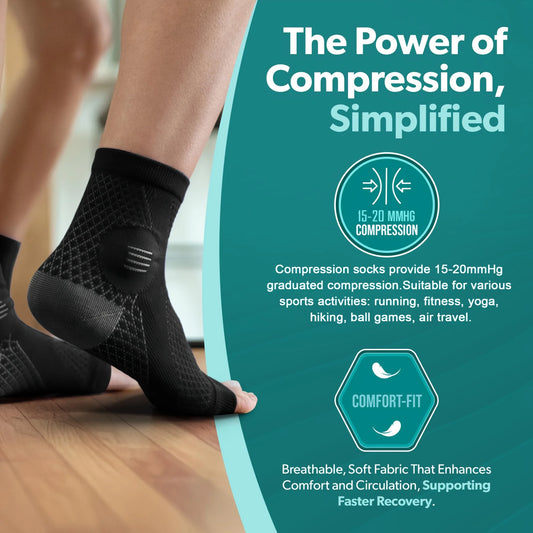 1Pair Ankle Compression Socks Compression Foot Sleeves with Arch And Ankle Support Open-Toe Design Neuropathy Socks