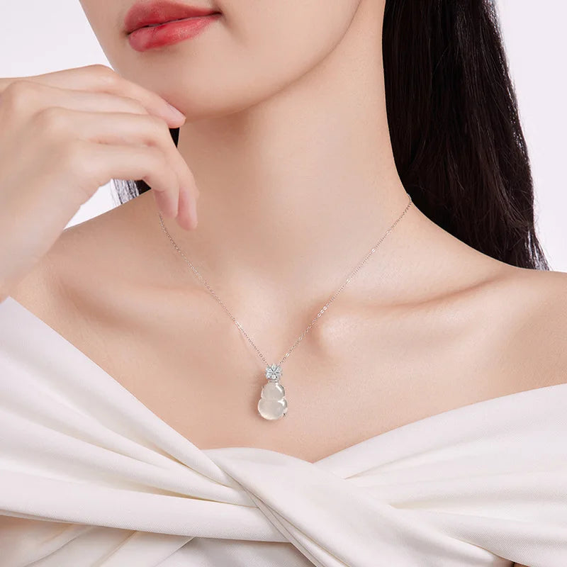 S925 Silver Inlaid Natural Burmese A-grade Jade Gourd Pendant Ice Jadeite Charms Women's Jewelry Necklace Wholesale Drop Ship