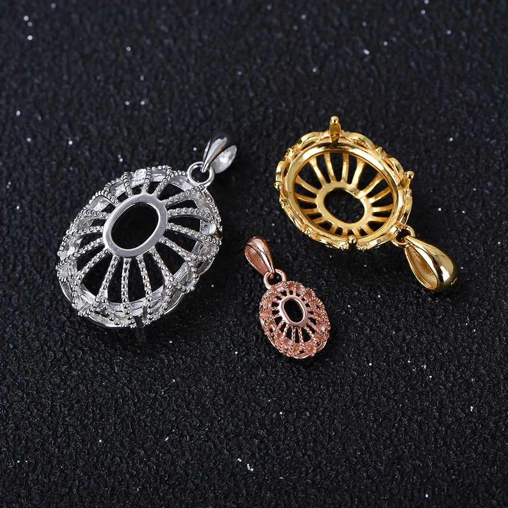 5*7-12*16mm Pendant Blank Open Bezel Setting, S925 Sterling Silver Four-Prong Exquisite Lace Style Pendant Base