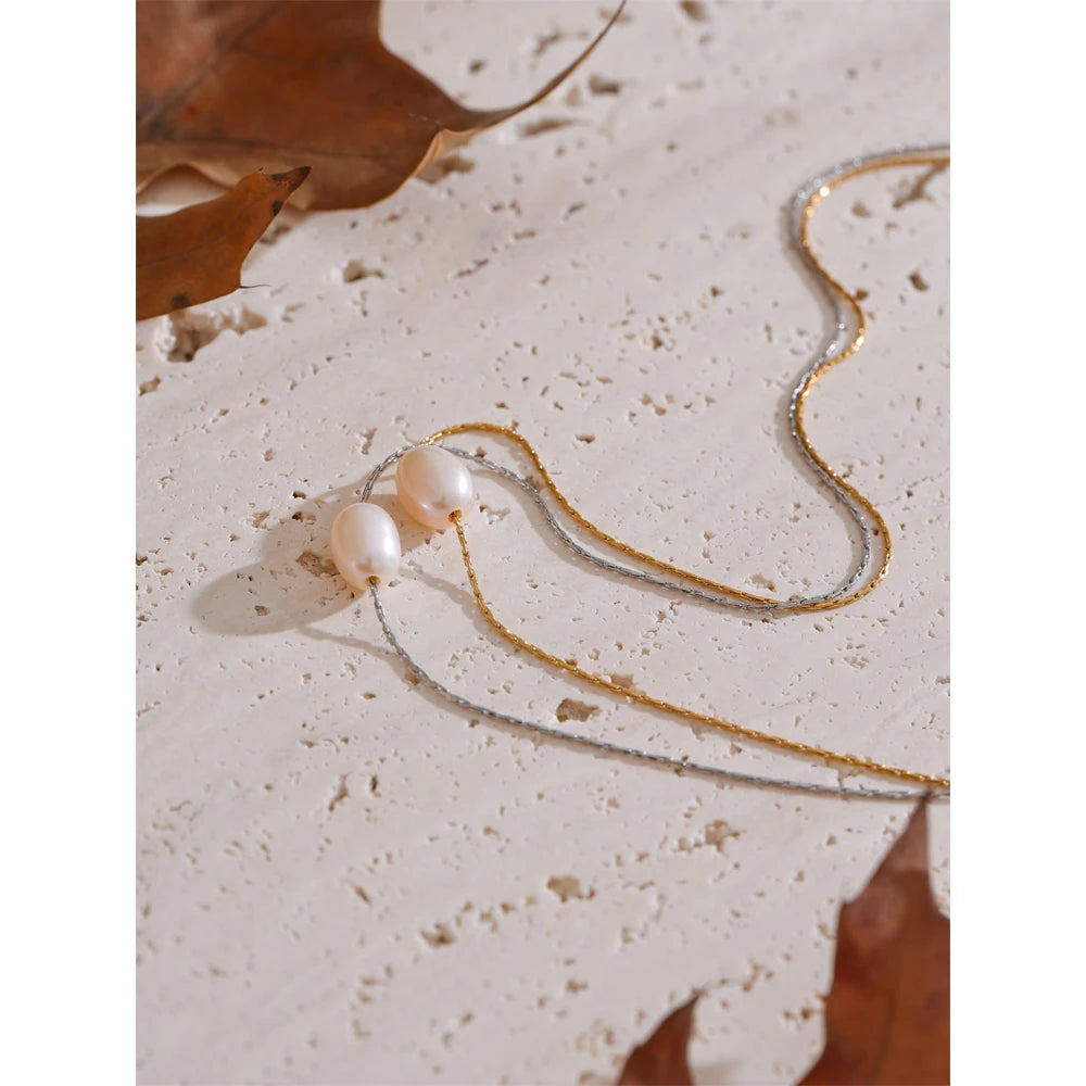 Yhpup Basic Style Jewelry Natural Freshwater Pearl Pendant Fashion Necklace Popular Stainless Steel Chic Waterproof Jewelry Gift