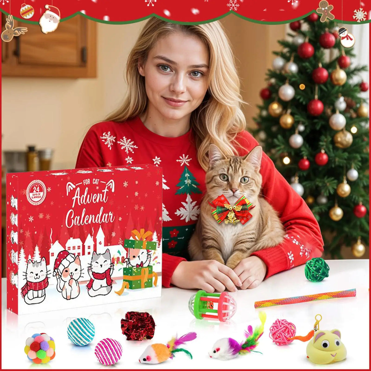 Pet Cat Toy Calendar 2025 24 Days Cat Toy Countdown Calendar Christmas for Kitten Festive Advent Xmas Surprise Favors For Kids