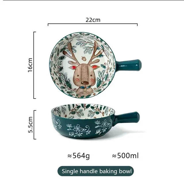 YWDL Ceramic Bakeware With Handle Forest Animals Baking Pan  Underglaze  Kitchen Tableware Salad Bowl Au Gratin Dishes