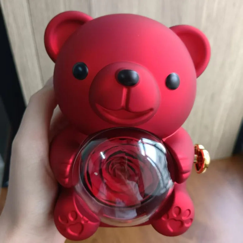 Mini Delicate Heart Engraved Necklace Lovely Bear Jewelry Boxes Valentine's Day Mother Day Birthday Gift Paper Bag Set