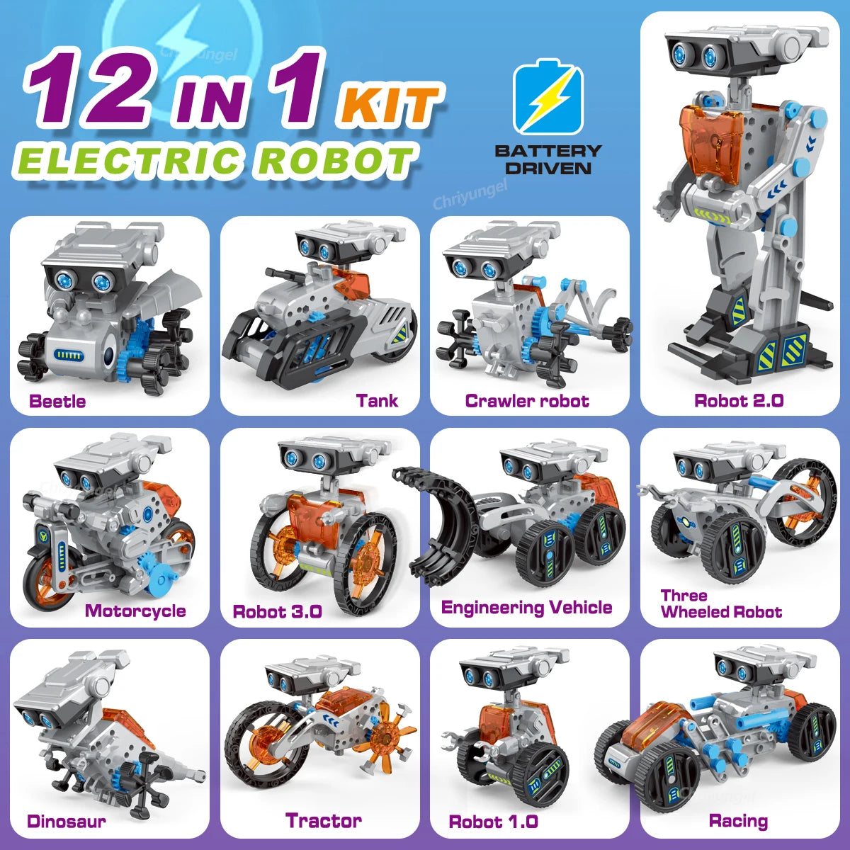 12-in-1 STEM Robot Building Kit Toys DIY Engineering Construction Set Educational Science Experiment Gift for Kids Teens