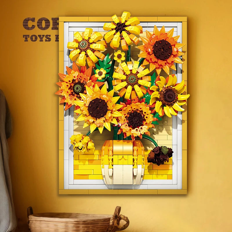 Sunflower Brick Art Frame Kit Bouquet DIY Toys NEW Decoration 3D Picture Building Blocks Flowers DIY Girl Friend Christmas Gifts