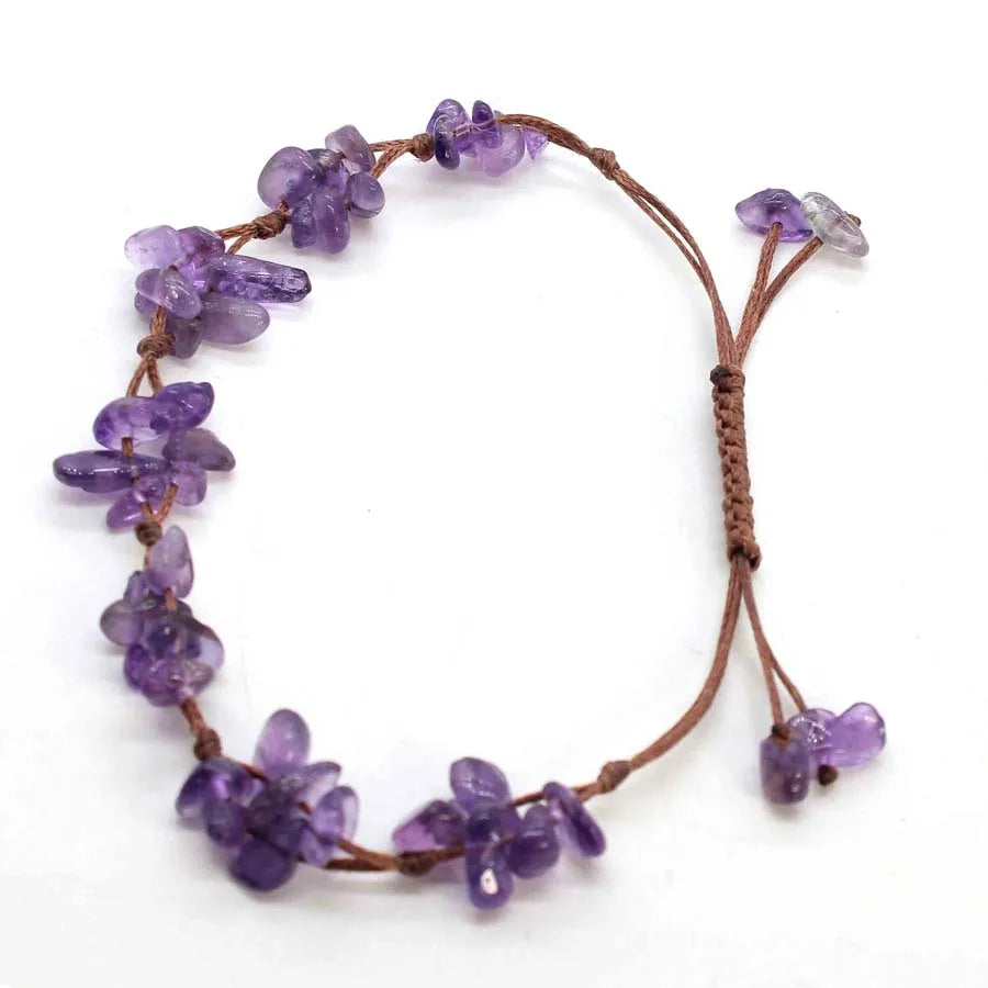 Macrame Crystal Chip Stone Braided Bracelets For Women Girls Natural Amethyst Quartz Gemetone Weave Adjustable Bracelet Jewelry