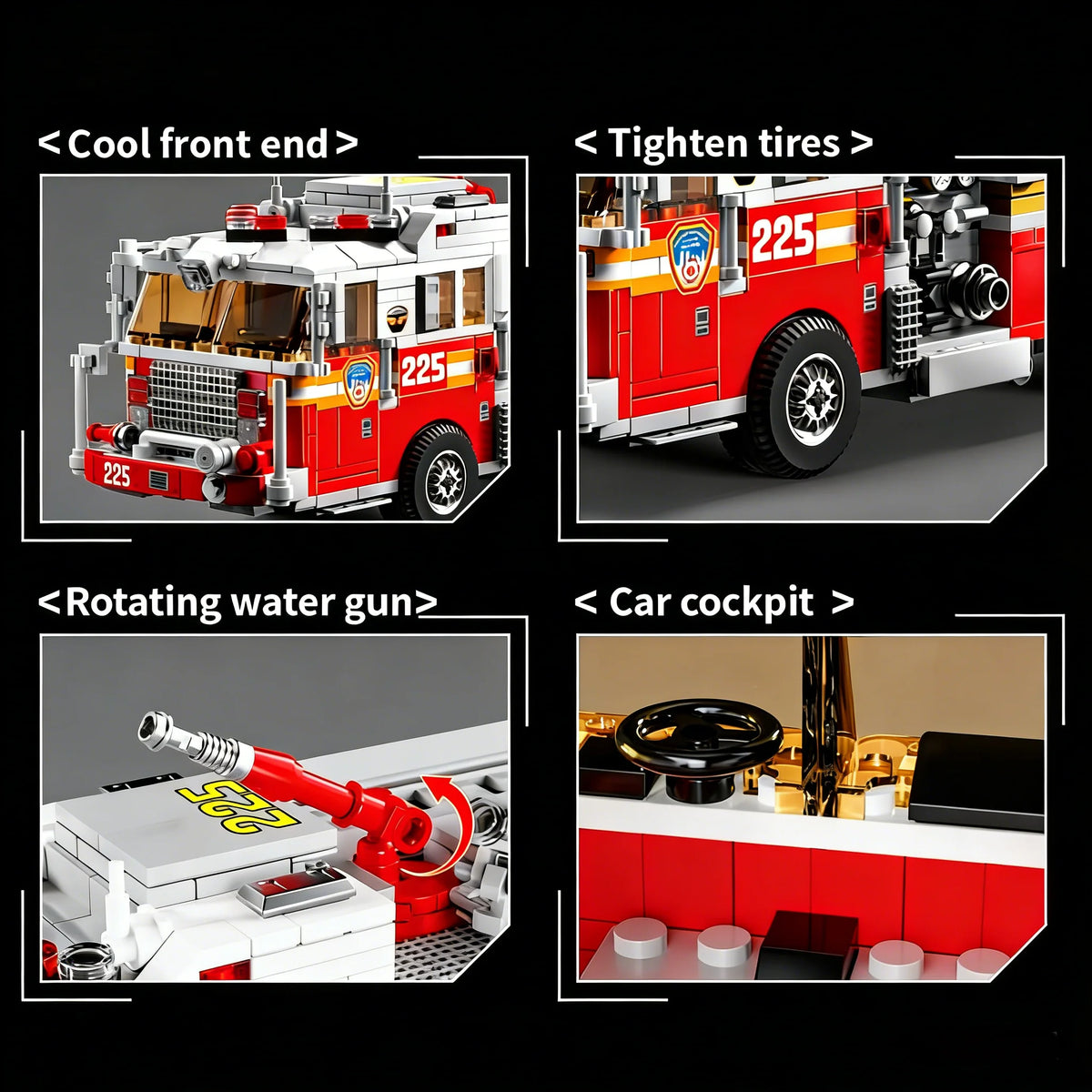 MOC Fire Truck Building Blocks 1052PCS DIY Rescue Vehicle Model Kit Creative Educational Desktop Display Gift for Kids & Adults
