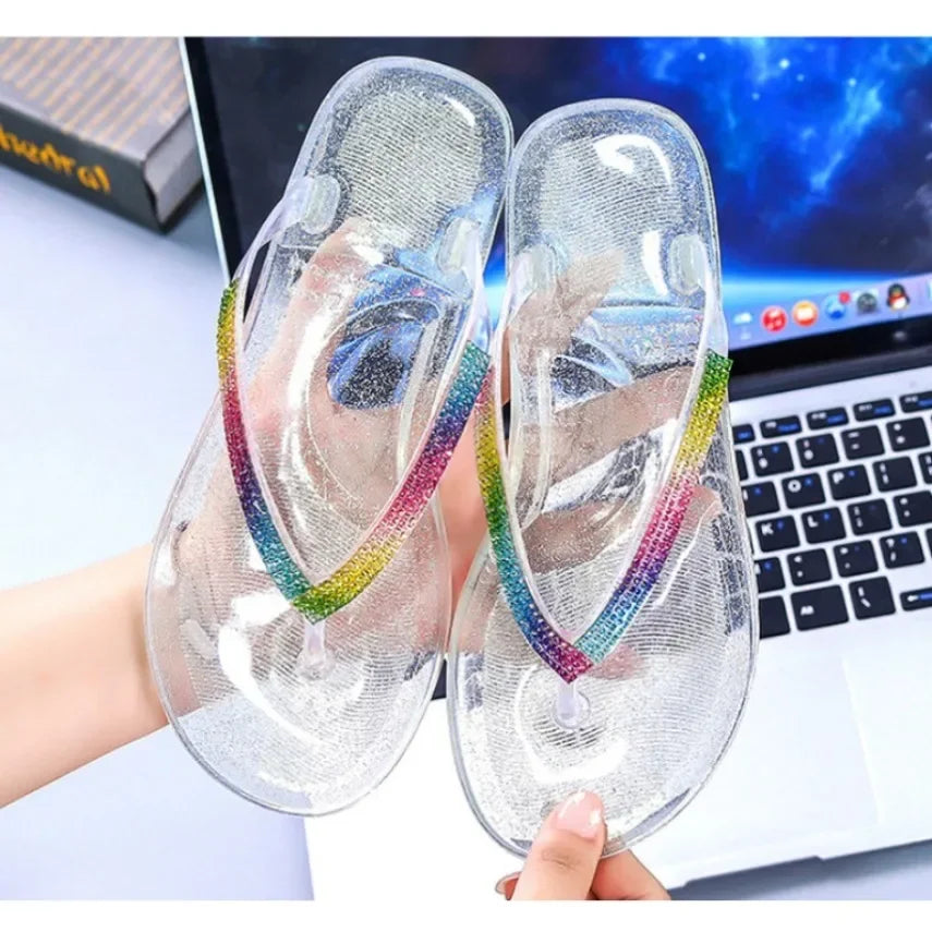 Rainbow Slippers Woman Summer Beach Sandal Outdoor Soft Non Slip Flip Flops Cloud Female Jelly Crystal Shoes Slides Outdoor