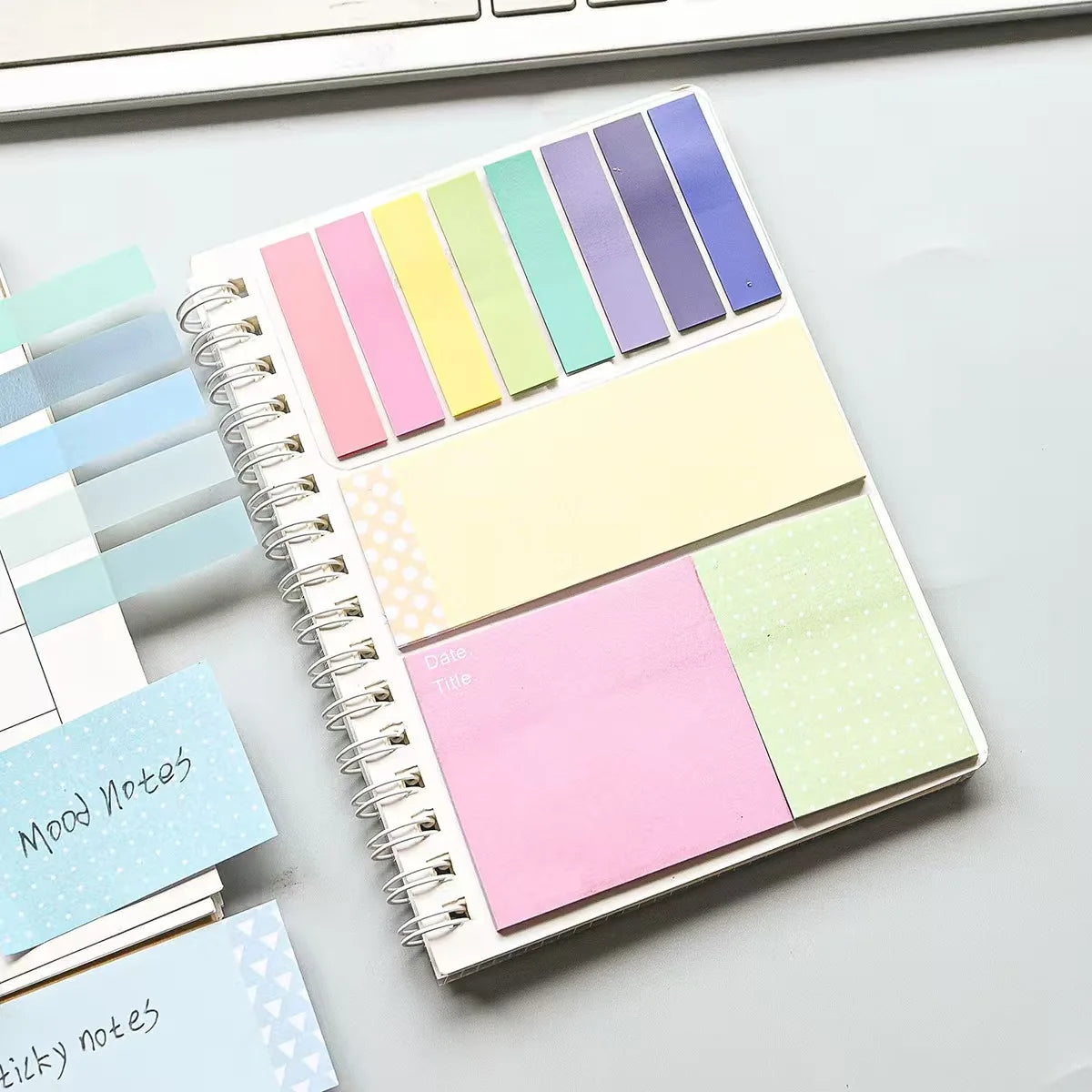 Spiral Notebook Sticky Notes Combo with Index Tabs, Pastel Color Self-Adhesive Memo Pads, To-Do List Notepad for Office, School