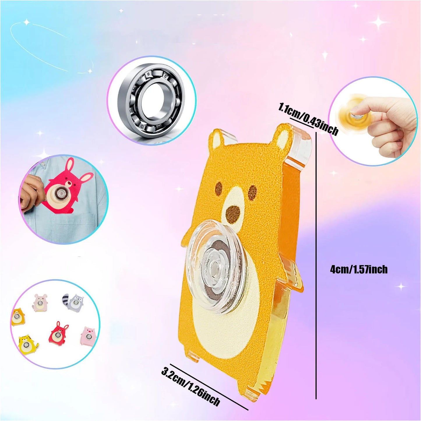 6PCS Fingertip Gyro Toy Creative Acrylic Animal Cat Dog Fox Fidget Spinners Toys Stress Relief Party Favors Gifts
