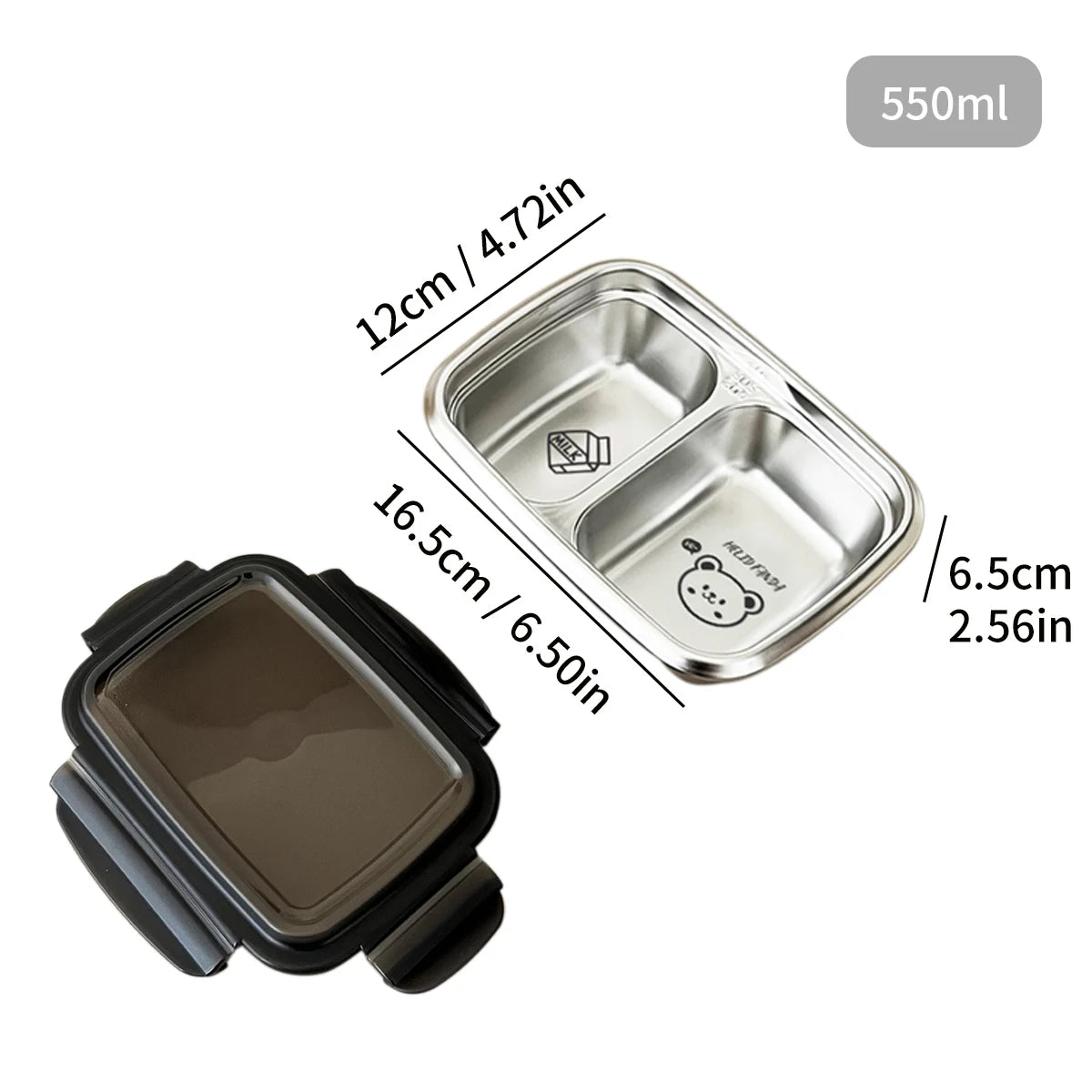 WORTHBUY 2/3 Grids 304 Stainless Steel Lunch Box Portable Leak-proof Food Container Large Capacity Bento Box For Students Adult