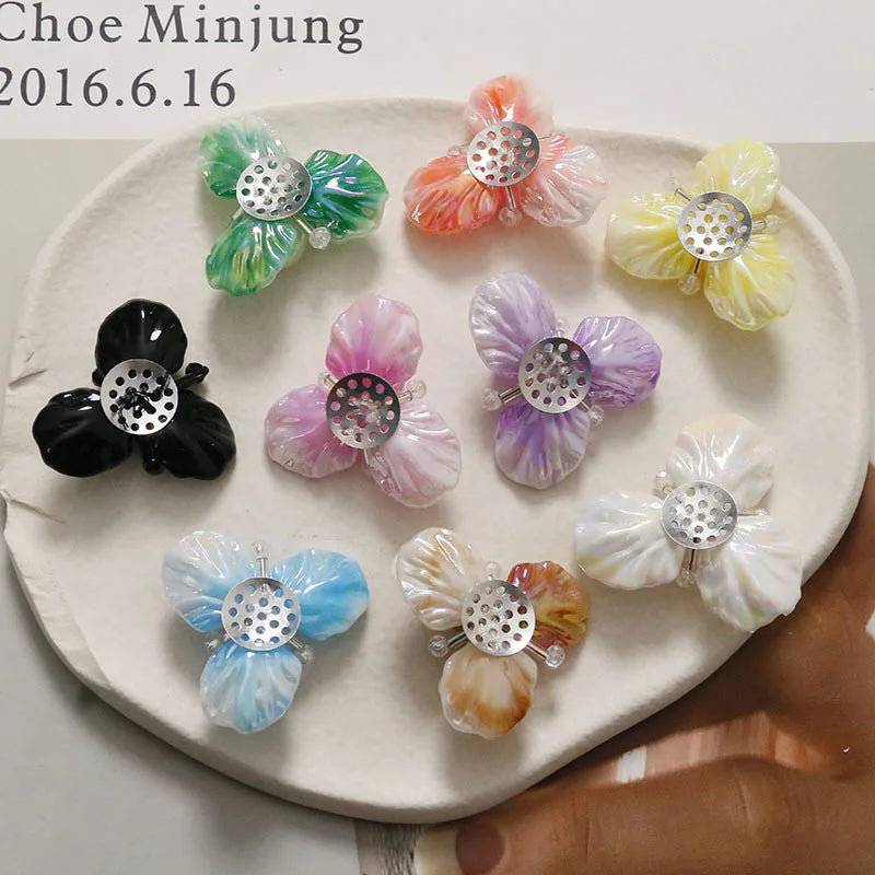 Shoe Decor 1 Piece Handcrafted Crystal Beaded Triple Petal Flower Iridescent DIY for Jelly Clog Sandals Princess Korean Style