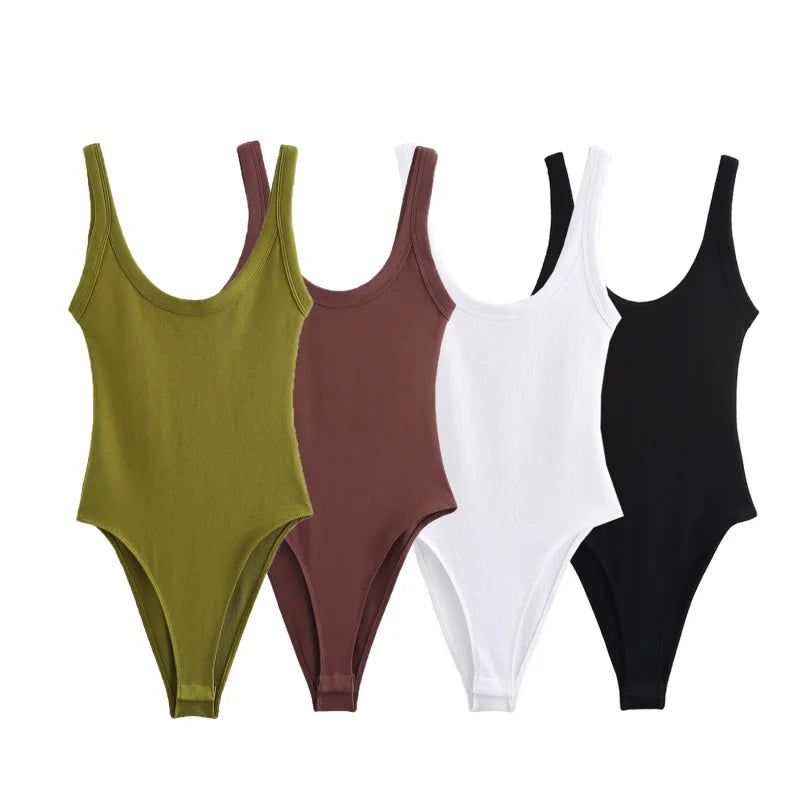 Women’s Summer Essential Simple Style Multi Color Knitted Bodysuit Daily Wear Sexy Fashion Trendy Outfit