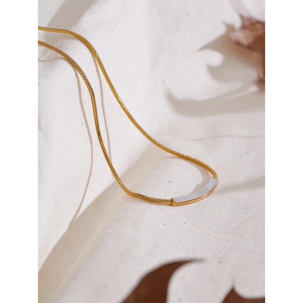 Yhpup Stainless Steel Natural Shell Chain Necklace Gold Silver Color Stain Less Metal Modern Jewellery Waterproof Daily Gift