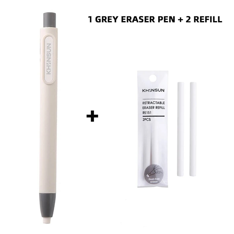 Press Eraser Pen with Replaceable Core Retractable and Pushable Art Eraser for Students and Children Stationery Supplies