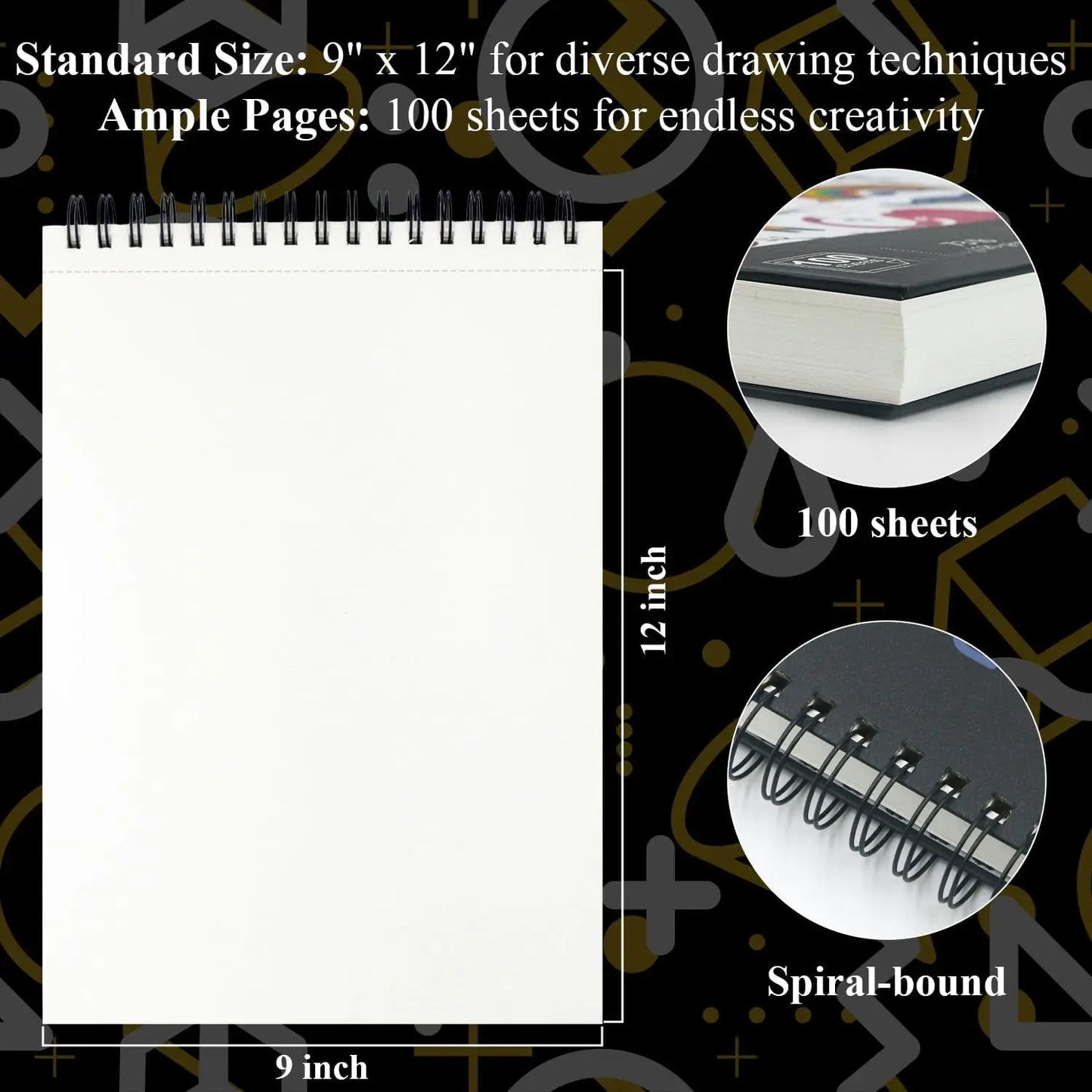 Sketch Book for Kids, 9x12, 100 Sheets Thick Drawing Paper, Spiral Pad