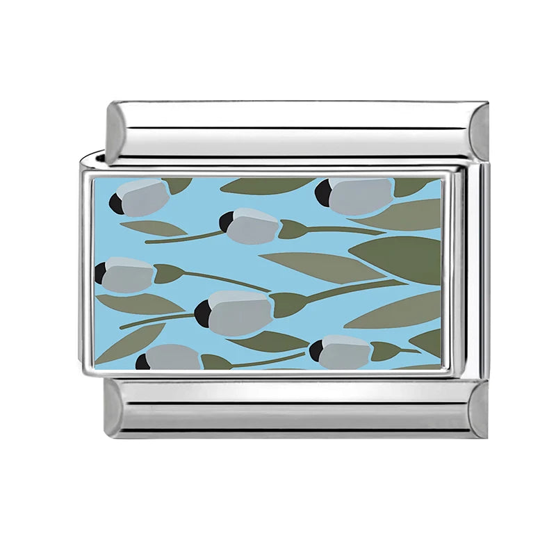 Wholesale Blue Series Beautiful Blue Flowers Italian Charms Fit 9mm Stainless Steel Women Fashion Bracelet DIY Jewelry Gifts