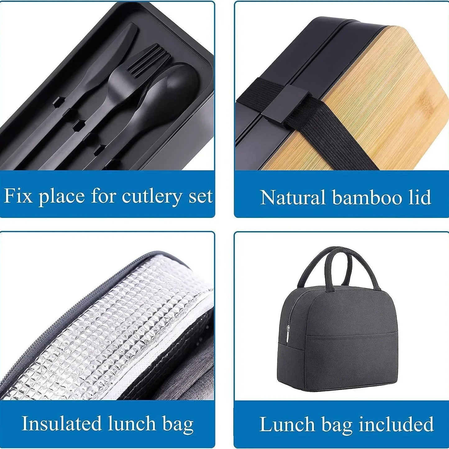 Adult Bento Lunch Box, 2-Tier Food Storage Container Set with Cutlery for Kids/children, Crisper Microwave and Dishwasher Safe