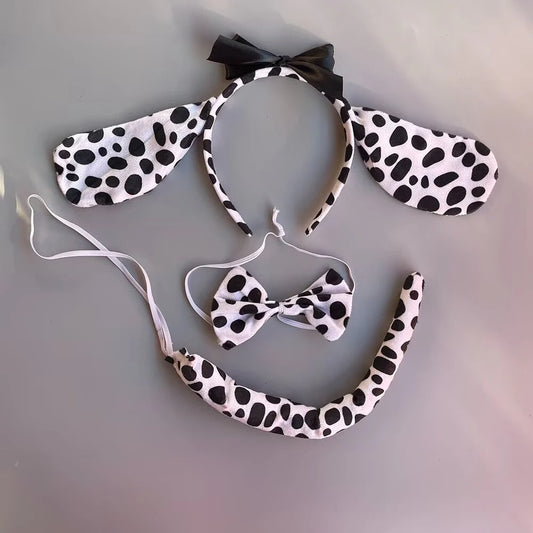 Adult Plush Cartoon Boy Dalmatian Animal Dog Headband Ear Bow Tail Gift Birthday Party Cosplay Costume Halloween Christmas