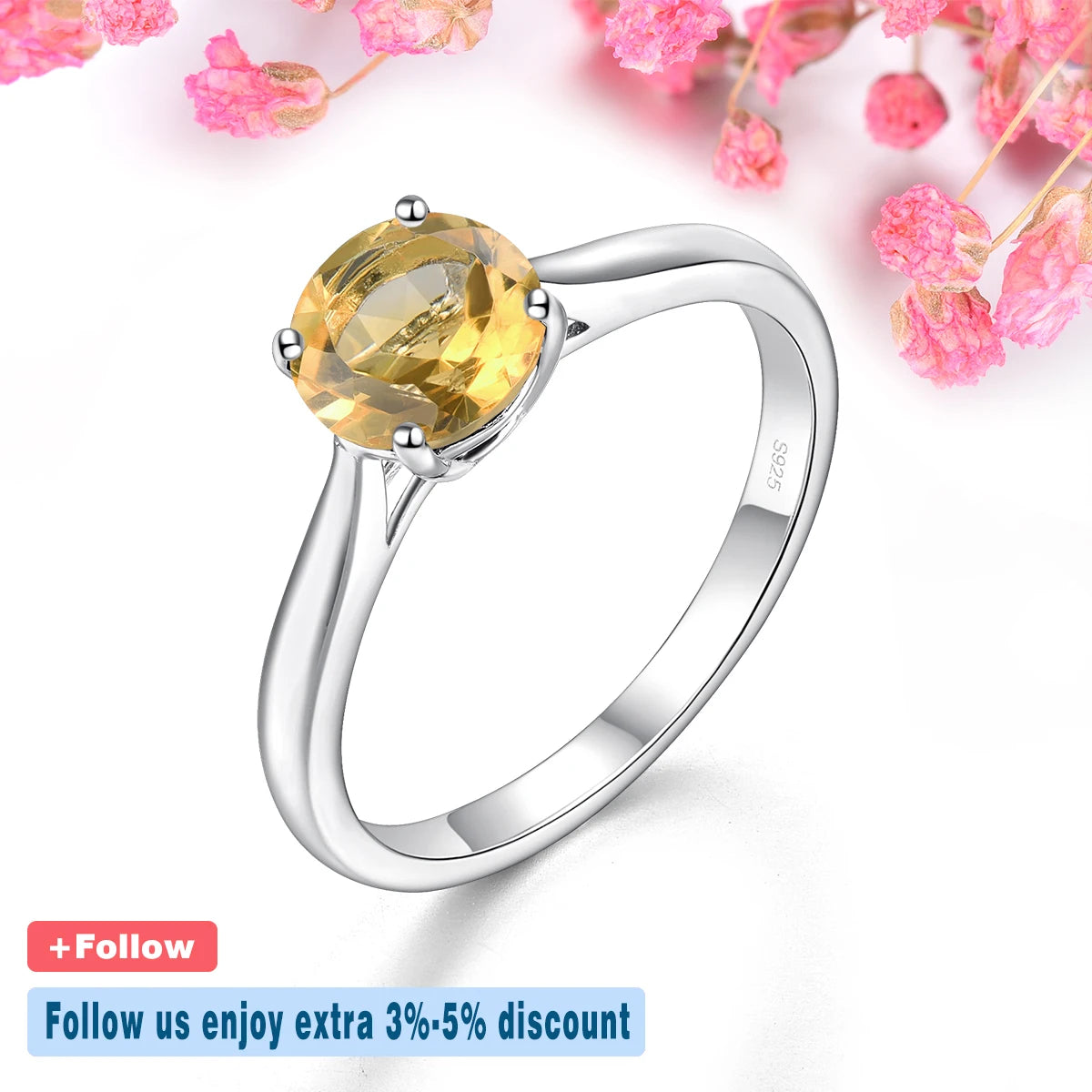 Natural Citrine Sterling Silver Rings 1.3 Carats Genuine Gemstone Classic Simple Fine Jewelry Style S925 Daily Birthday Gifts